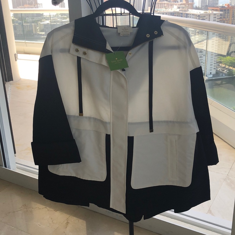 NWT KATE SPADE NEW BLK/WH ANORAK JACKET - Picture 1 of 8